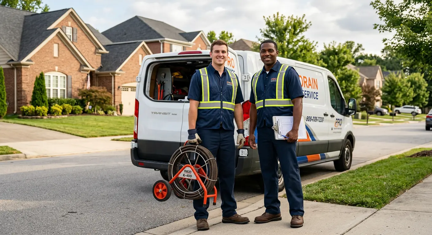 Sewer and drain service team with equipment ready for work in Selah