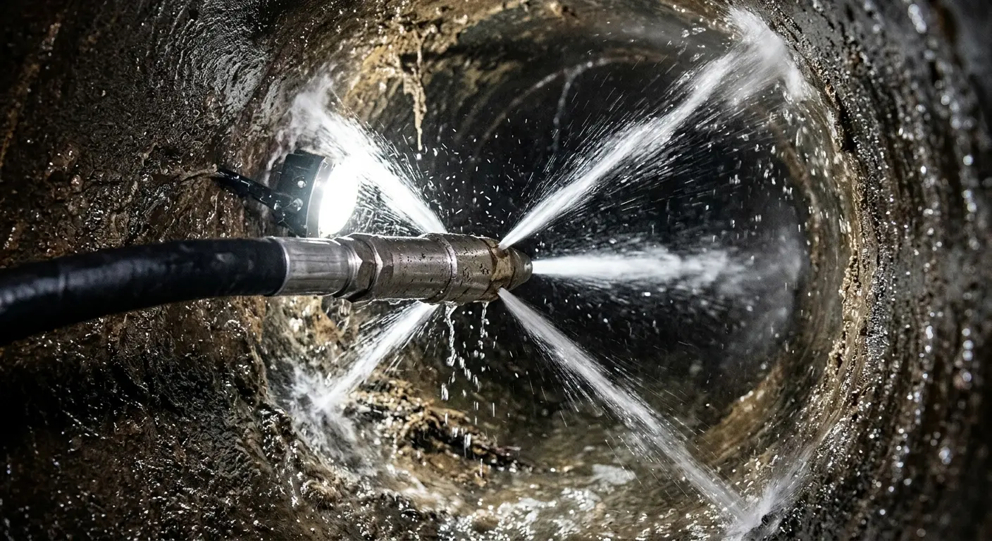 High-pressure hydro jetting nozzle cleaning sewer pipe for Storm Drain Cleaning in Selah
